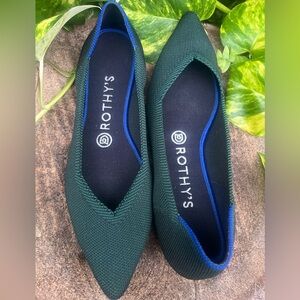 Rothy's Forest Green Flats with Blue Trim